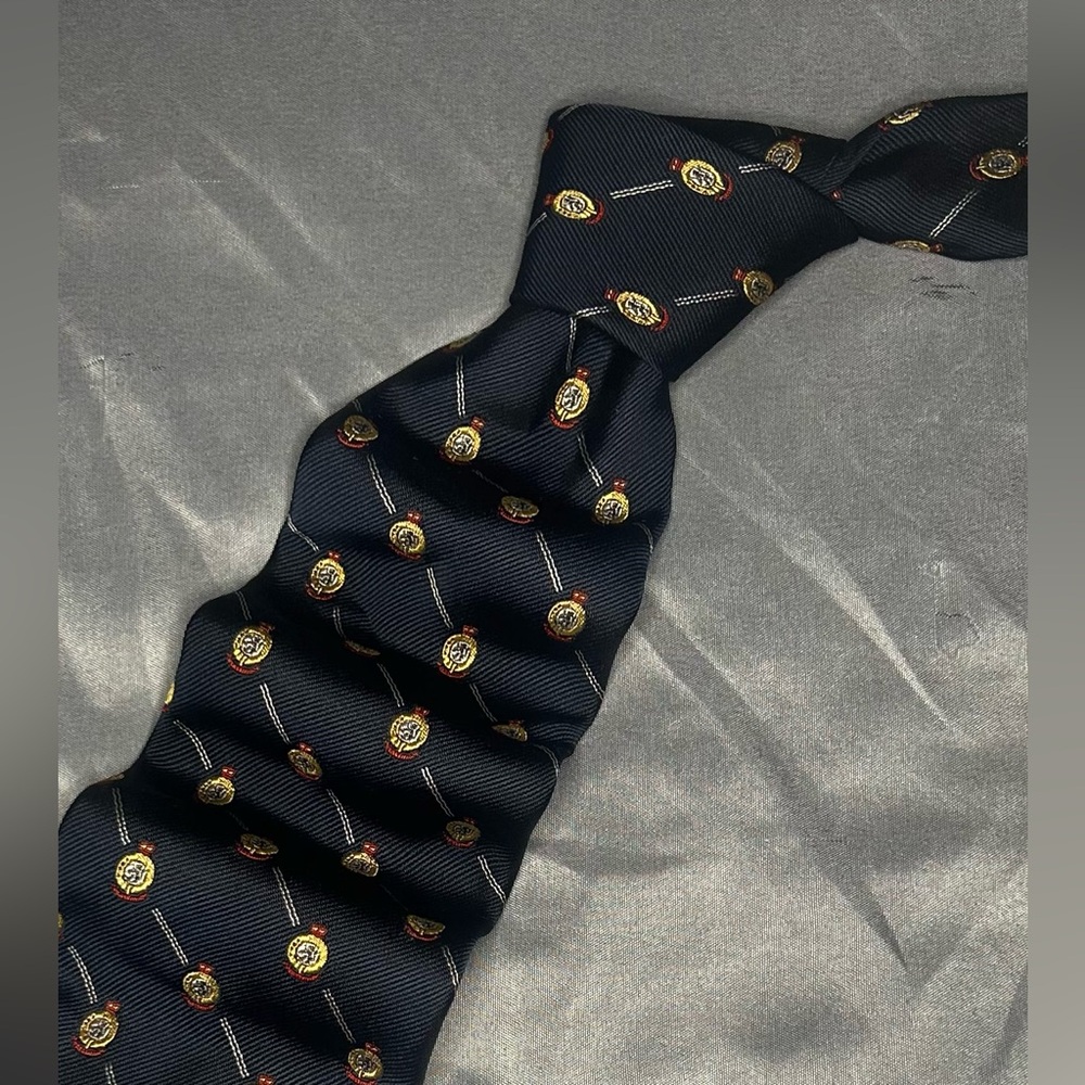 Men’s Saks Fifth Avenue Vintage 90s Blue Gold Striped Silk Designer Tie